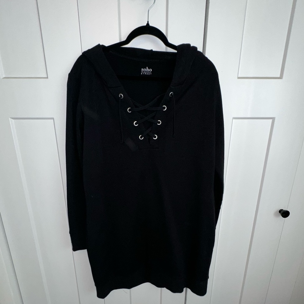 Women's Soho Black Hoodie Sweatshirt Mini Dress - Large